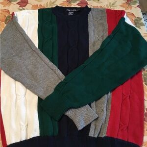 Nautica Navy Sweater with Green and Gray Accents